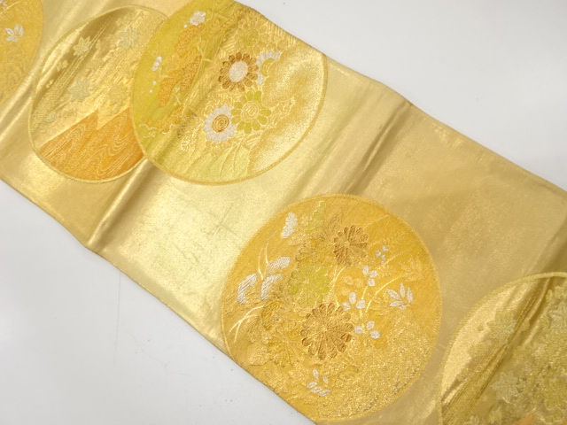 JAPANESE KIMONO / ANTIQUE FUKURO OBI / SILK / WOVEN ROUNDS & KIKU & KASAMATSU & MAPLE